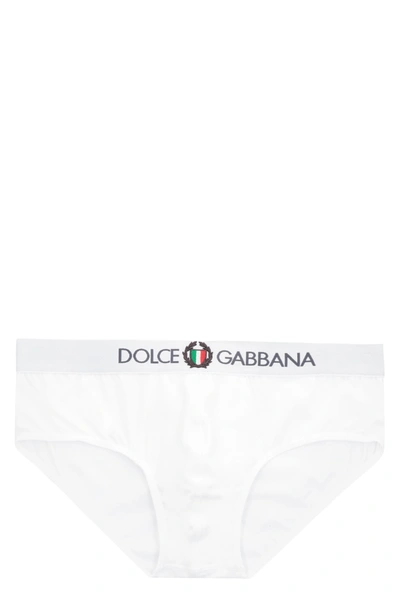Shop Dolce & Gabbana Logo Detail Elastic Band Cotton Briefs In White