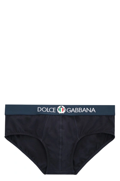 Shop Dolce & Gabbana Logo Detail Elastic Band Cotton Briefs In Black