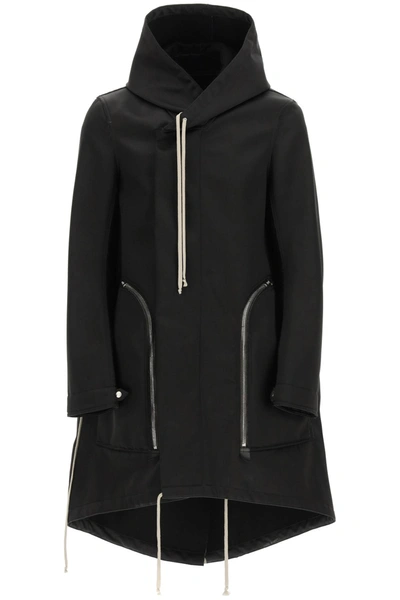 Bauhaus Fishtail Asymmetric Hooded Coat In Black