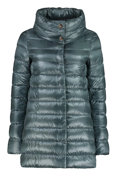 Shop Herno Amelia Snap Button Fastening Down Jacket In Green