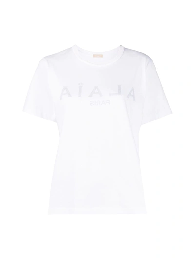 Shop Alaïa Jersey De Coton - Tee-shirt Mc In Blanc Noir