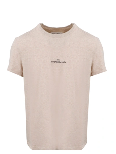 Shop Maison Margiela Embroidered Logo T-shirt In Nude & Neutrals