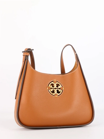 Shop Tory Burch Miller Small Hobo Leather Bag In Brown