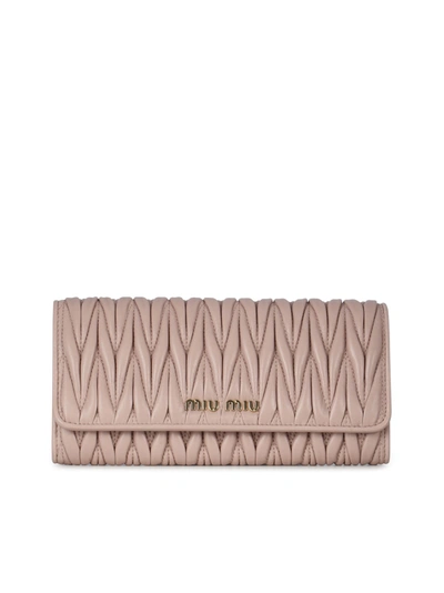 Miu Miu Metallic Logo Zip-around Wallet In Opale