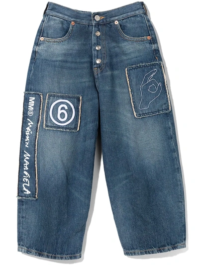Mm6 Maison Margiela Girls Denim Blue Kids Logo-print Denim Jeans 8-16 Years 16 Years In Blue