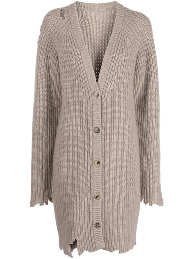 Khaite Rory Distressed Longline Cashmere Cardigan In Husk