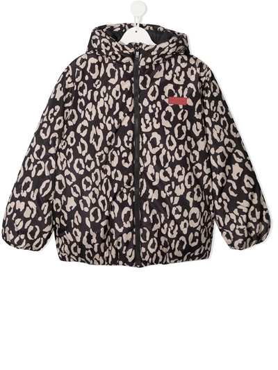 Shop Kenzo Logo-embroidered Leopard-print Puffer Jacket In Grey