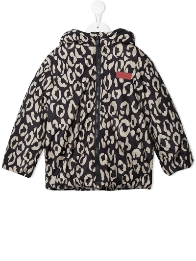 Shop Kenzo Logo-embroidered Leopard-print Puffer Jacket In Grey