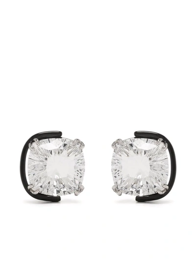 Shop Swarovski Harmonia Cushion Cut Crystal Stud Earrings In Silver