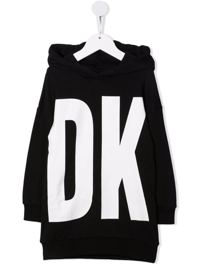 Shop Dkny Logo-print Hooded Jumper Dress In Black