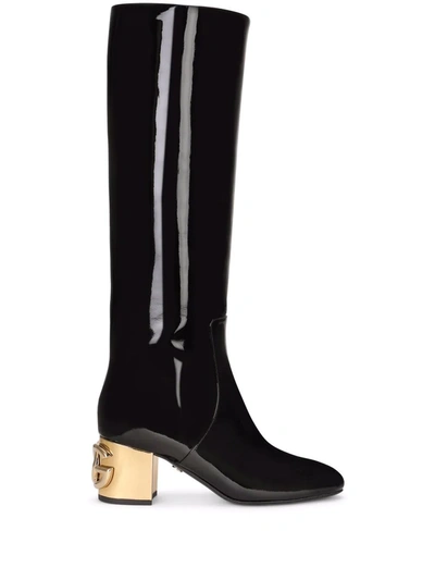 Shop Dolce & Gabbana Dg-heel Knee-length Boots In Black