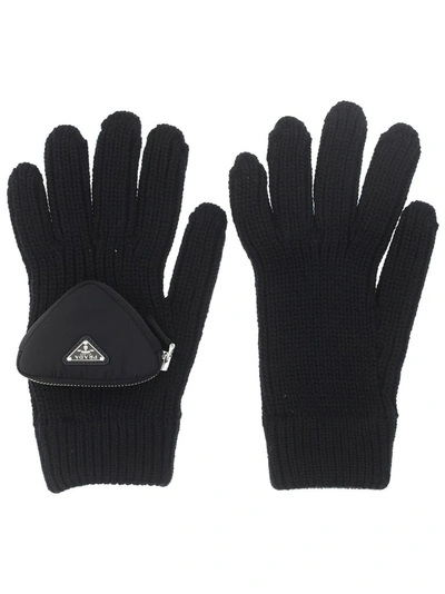 Shop Prada Men's Black Wool Gloves