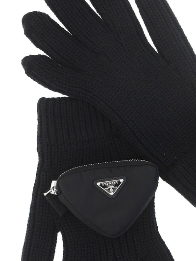 Shop Prada Men's Black Wool Gloves