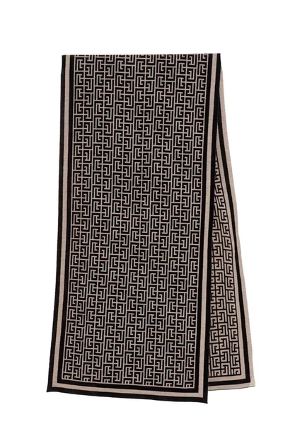 Balmain Monogram Pattern Scarf In Black