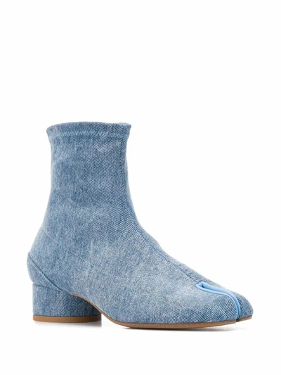 Shop Maison Margiela Women's Blue Cotton Ankle Boots