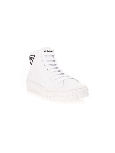 Shop Prada Men's White Polyamide Hi Top Sneakers
