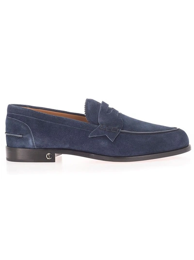 Shop Christian Louboutin Men's Blue Suede Loafers