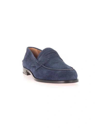 Shop Christian Louboutin Men's Blue Suede Loafers