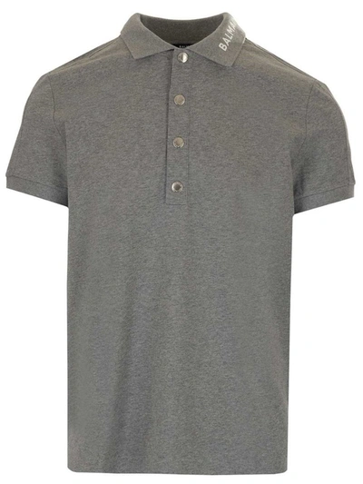 Shop Balmain Men's Grey Other Materials Polo Shirt