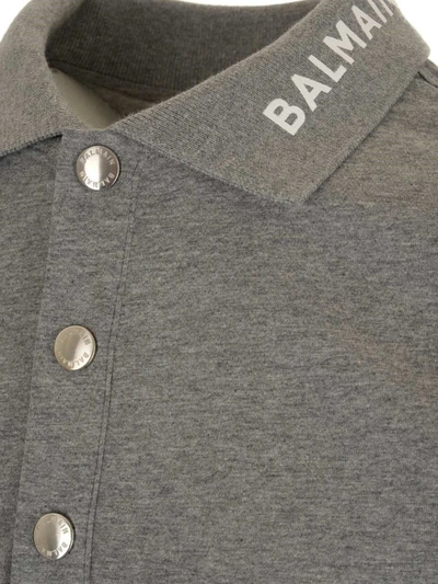 Shop Balmain Men's Grey Other Materials Polo Shirt