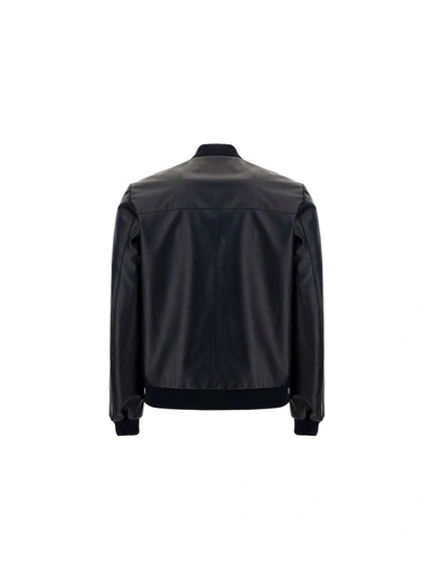 Shop Prada Men's Black Leather Outerwear Jacket