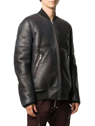 Shop Rick Owens Men's Black Leather Outerwear Jacket