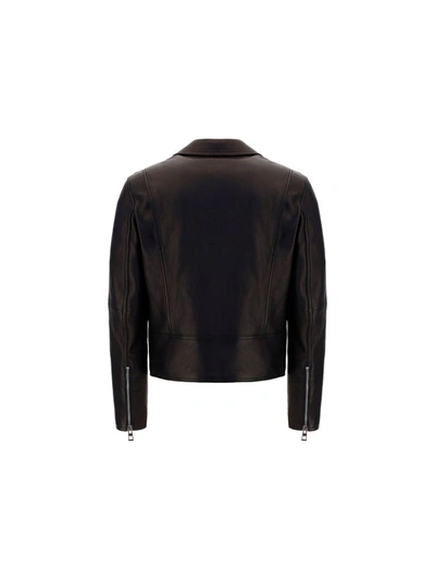 Shop Loewe Men's Black Leather Outerwear Jacket
