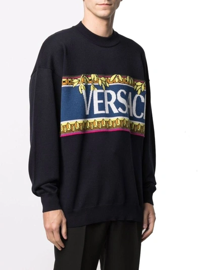 Shop Versace Men's Blue Cotton Sweatshirt