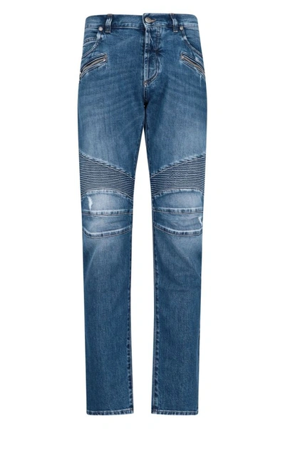 Shop Balmain Men's Blue Cotton Jeans