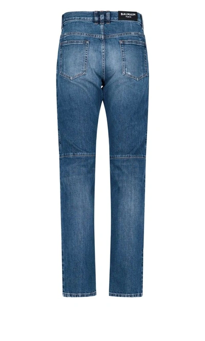 Shop Balmain Men's Blue Cotton Jeans