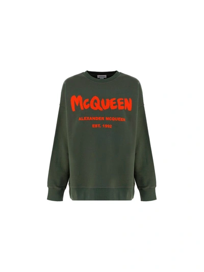 Shop Alexander Mcqueen Women's Green Cotton Sweatshirt