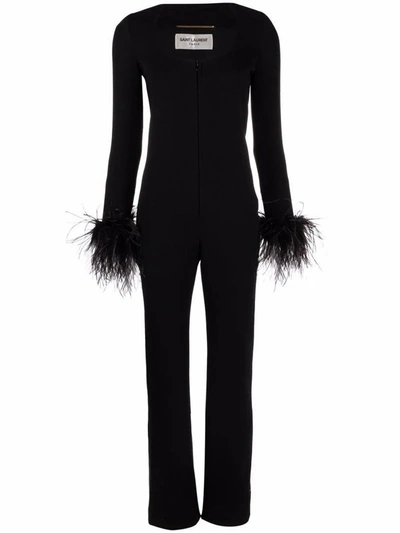 Shop Saint Laurent Women's Black Wool Jumpsuit