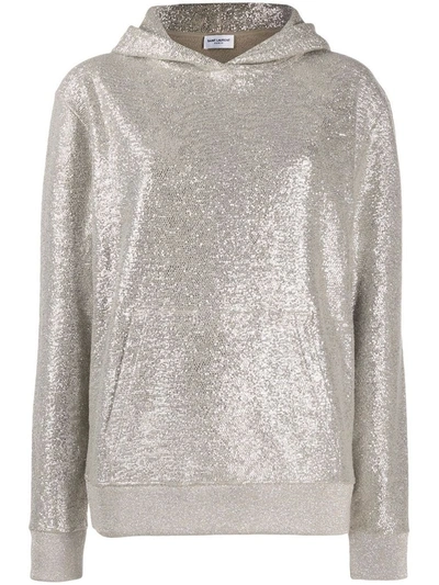 Shop Saint Laurent Women's Silver Cotton Sweatshirt