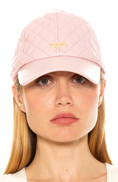 Shop Alexia Admor Diamond Quilted Pleather Baseball Cap In Pink/ Gold