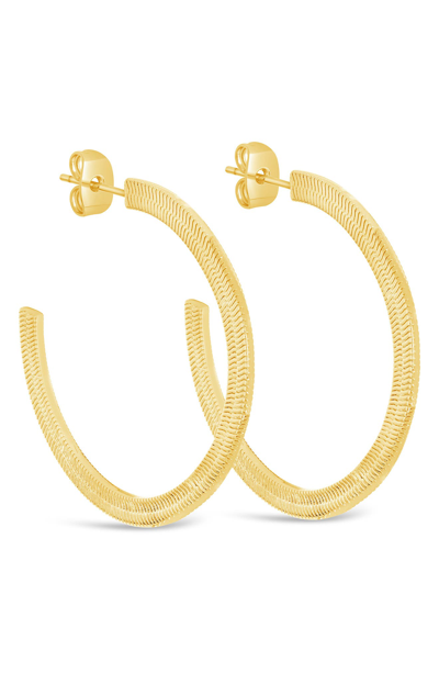 Sterling Forever 14k Gold Plated Herringbone Chain Hoop Earrings In Gold
