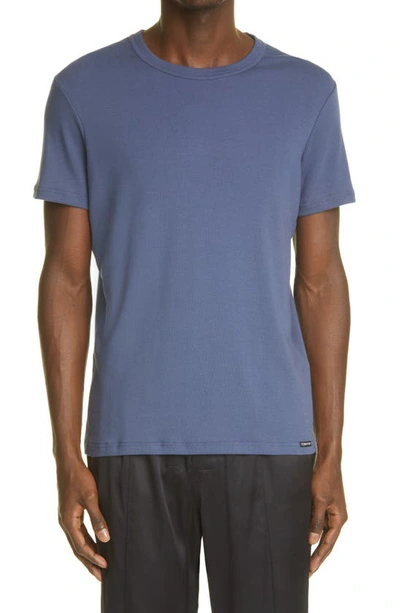 Shop Tom Ford Cotton Jersey Crewneck T-shirt In Dark Blue