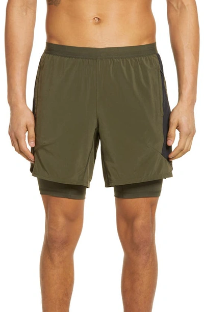Shop Fourlaps Command Pocket Running Shorts In Army Green/ Black
