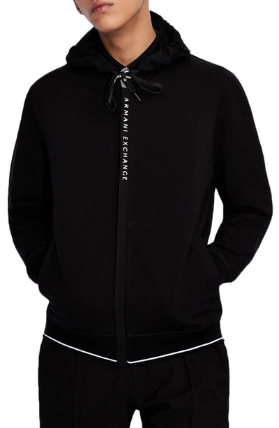 Shop Armani Exchange Logo Zip Hoodie In Black