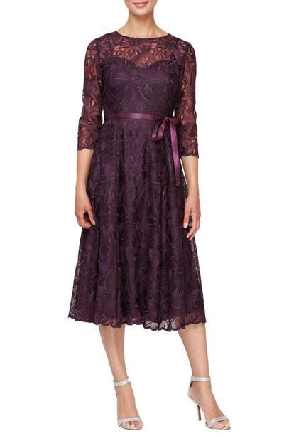 Shop Alex Evenings Embroidered Cocktail Dress In Eggplant