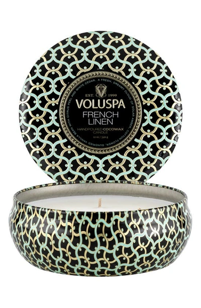 Shop Voluspa Three-wick Tin Candle In French Linen