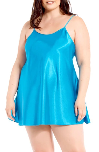Shop Icollection Satin Chemise In Teal