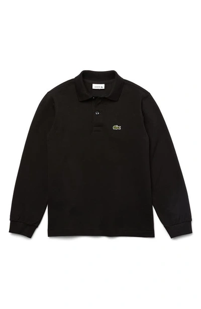 Shop Lacoste Solid Long Sleeve Polo In Black