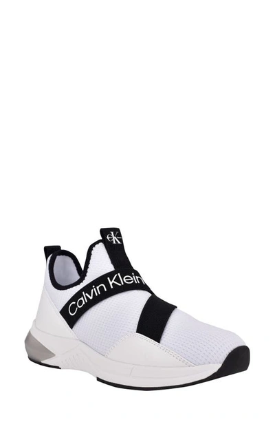 Shop Calvin Klein Sadie High Top Slip-on Sneaker In White Fabric