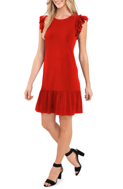 Shop Cece Flutter Sleeve Cotton Blend Knit Dress In Coral Sunset