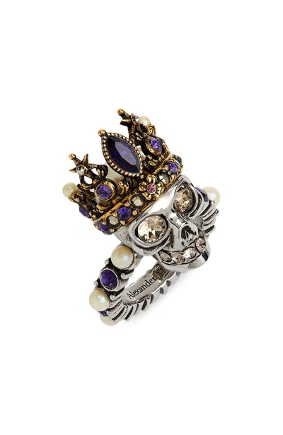 Shop Alexander Mcqueen Skull Queen Ring In Multicolor