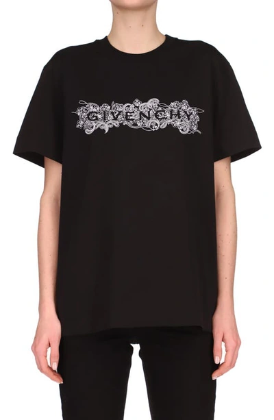Shop Givenchy Classic Fit Embroidered Logo Cotton T-shirt In Black