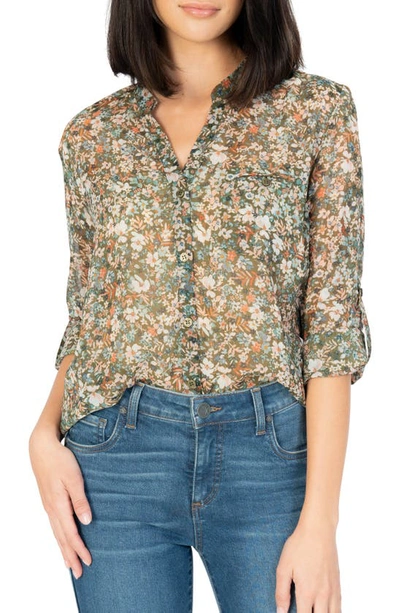 Shop Kut From The Kloth Jasmine Chiffon Button-up Shirt In Potenza-olive