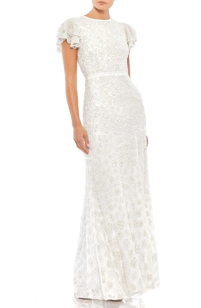 Shop Mac Duggal Floral Sequin Cap Sleeve Mesh Gown In White