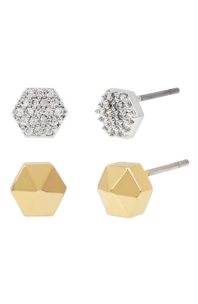 Shop Allsaints Set Of 2 Hex Stud Earrings In Gold/silver