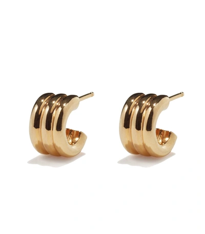 Shop Agmes Mini Triple Ridge Hoops In Gold